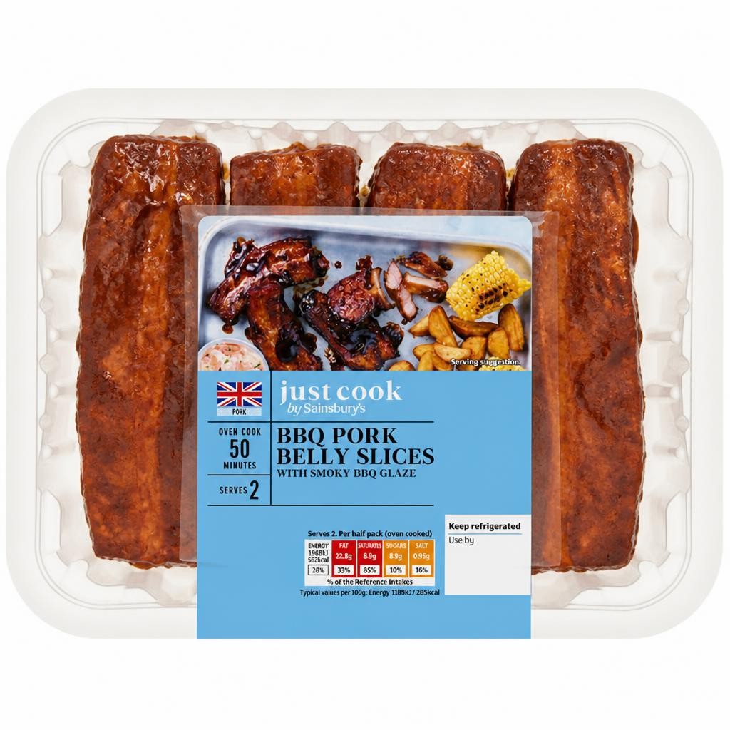 Sainsbury's Ready to Cook BBQ Belly Slices with a Smoky BBQ Glaze 400g