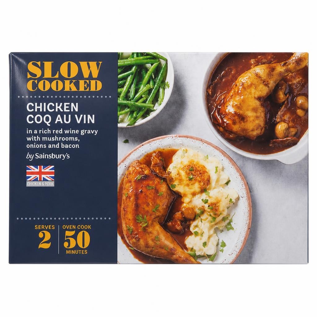 Sainsbury's Slow Cooked British Chicken Coq au Vin a Rich Red Wine Gravy with Mushrooms, Onions, & Bacon 620g (serves x2)