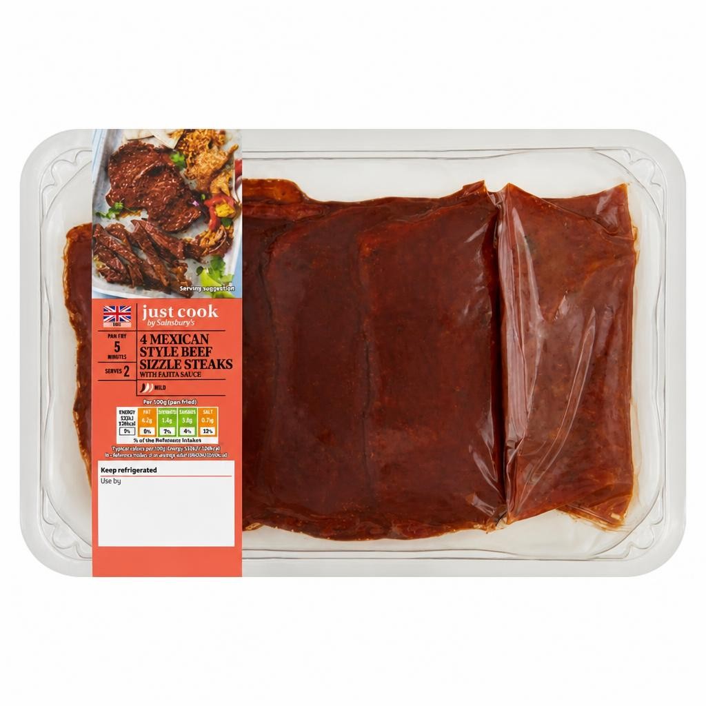 Sainsbury's Just Cook Mexican Style Beef Sizzle Steaks with Fajita Sauce 310g