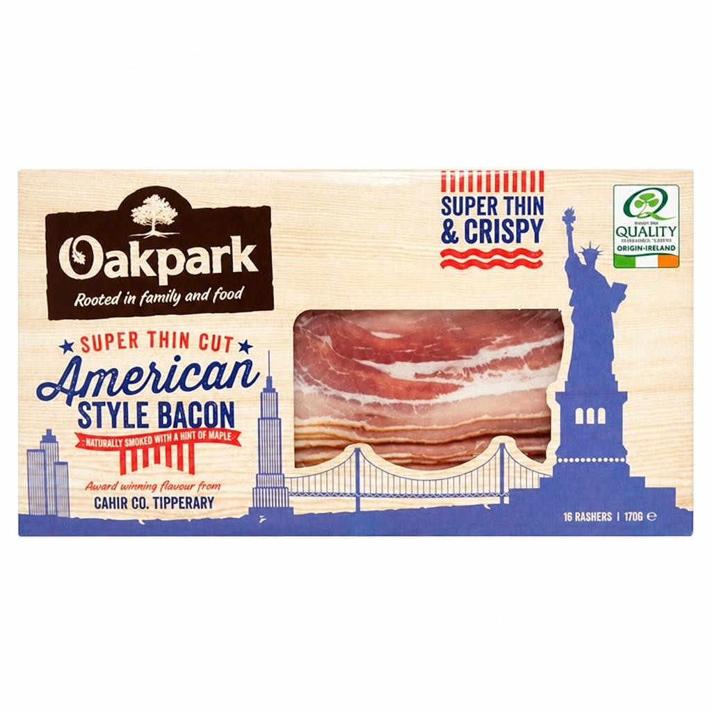 Oakpark Super Thin Cut American Style Bacon Rashers x16 170g