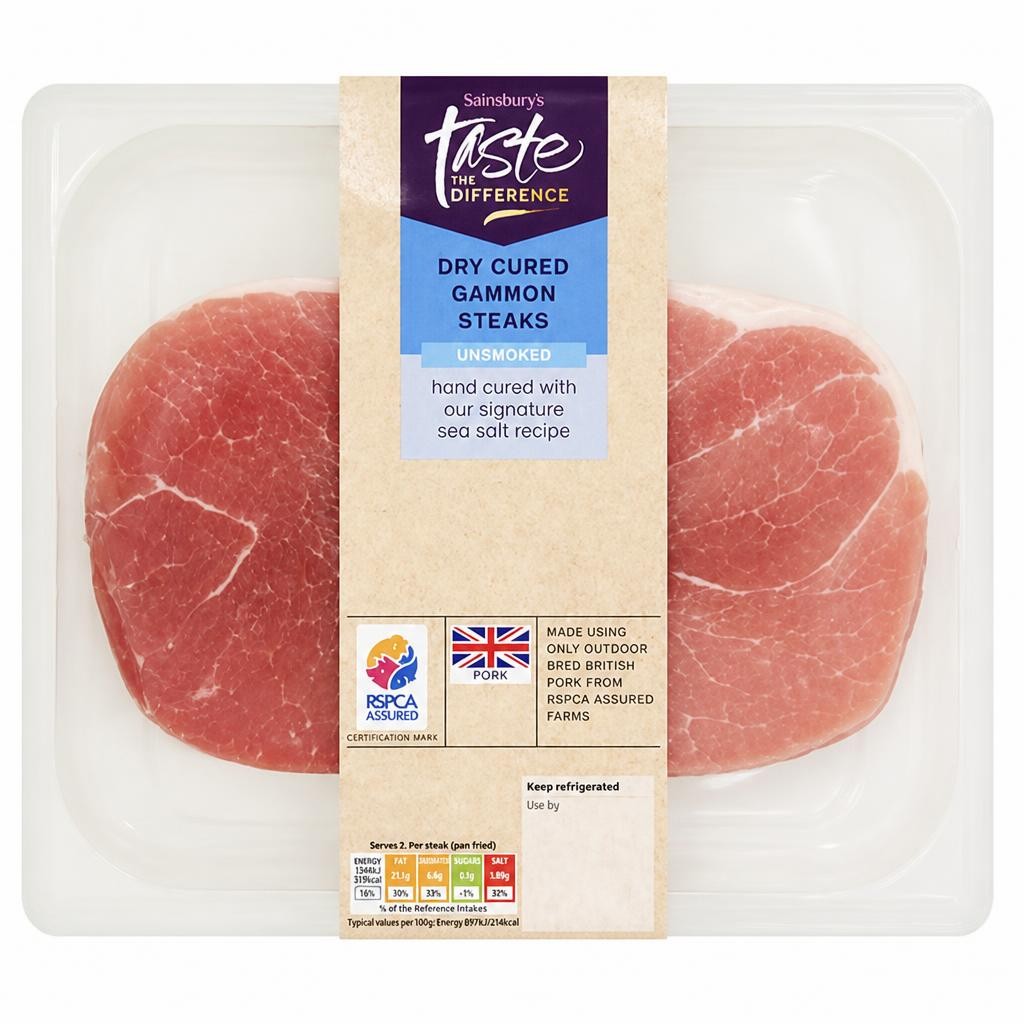 Sainsbury's Dry Cured Gammon Steaks Unsmoked, Taste the Difference 400g