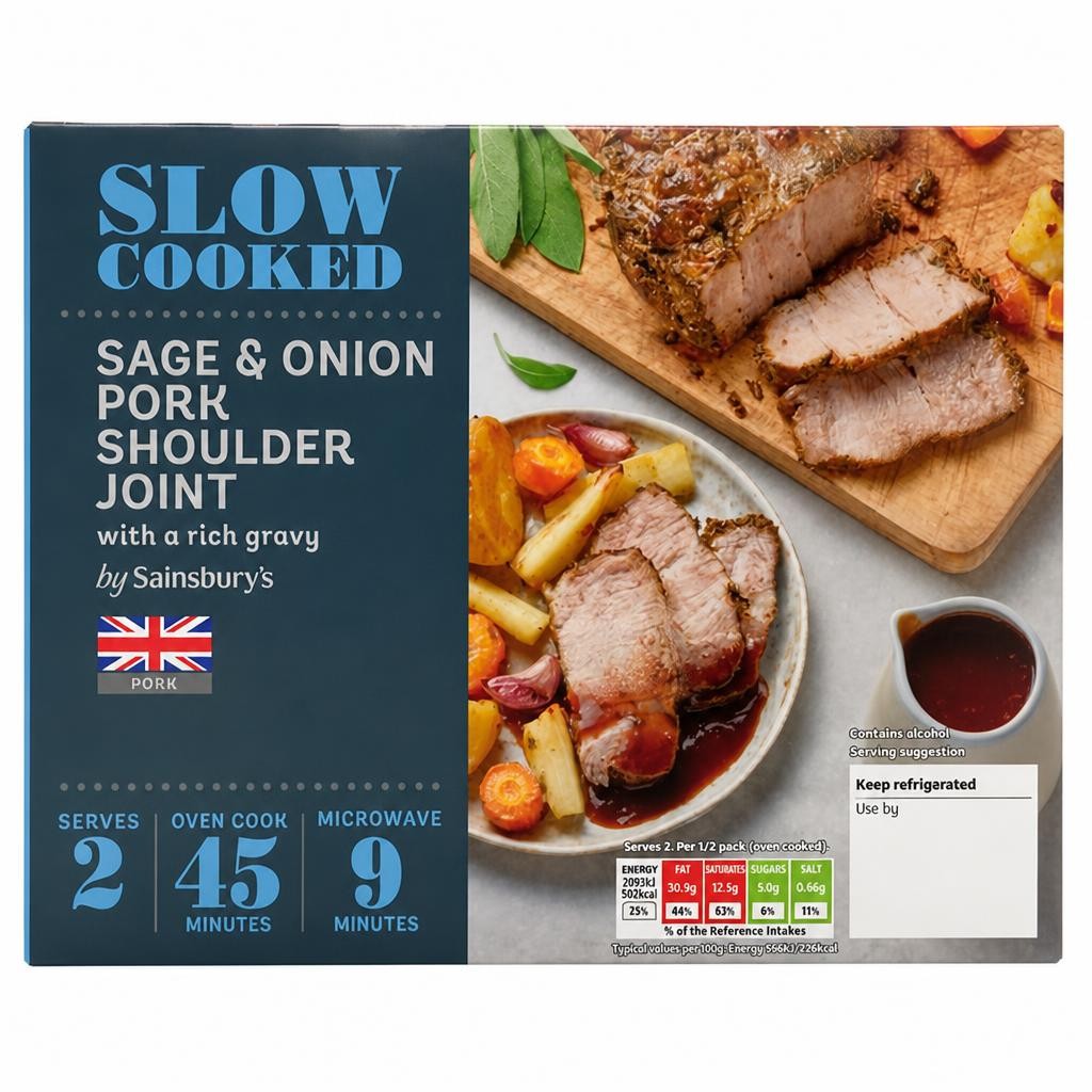 Sainsbury's Slow Cooked Sage & Onion British Roast Pork Shoulder Joint with Gravy 545g (serves x2)