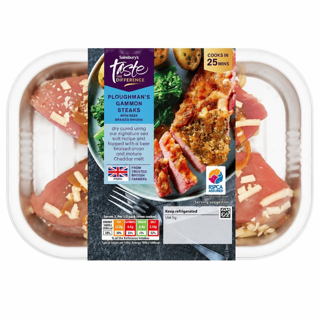 Sainsbury's Ploughman's Gammon Steaks with Beer Braised Onions, Taste the Difference 350g