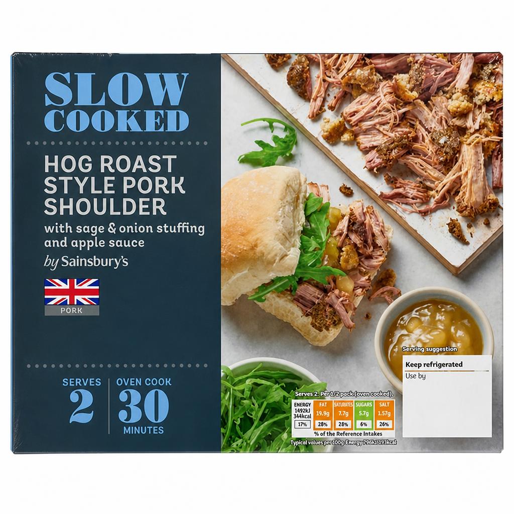 Sainsbury's Slow Cooked Hog Roast Style British Pork Shoulder with Sage & Onion Stuffing & Apple Sauce 500g (Serves 2)