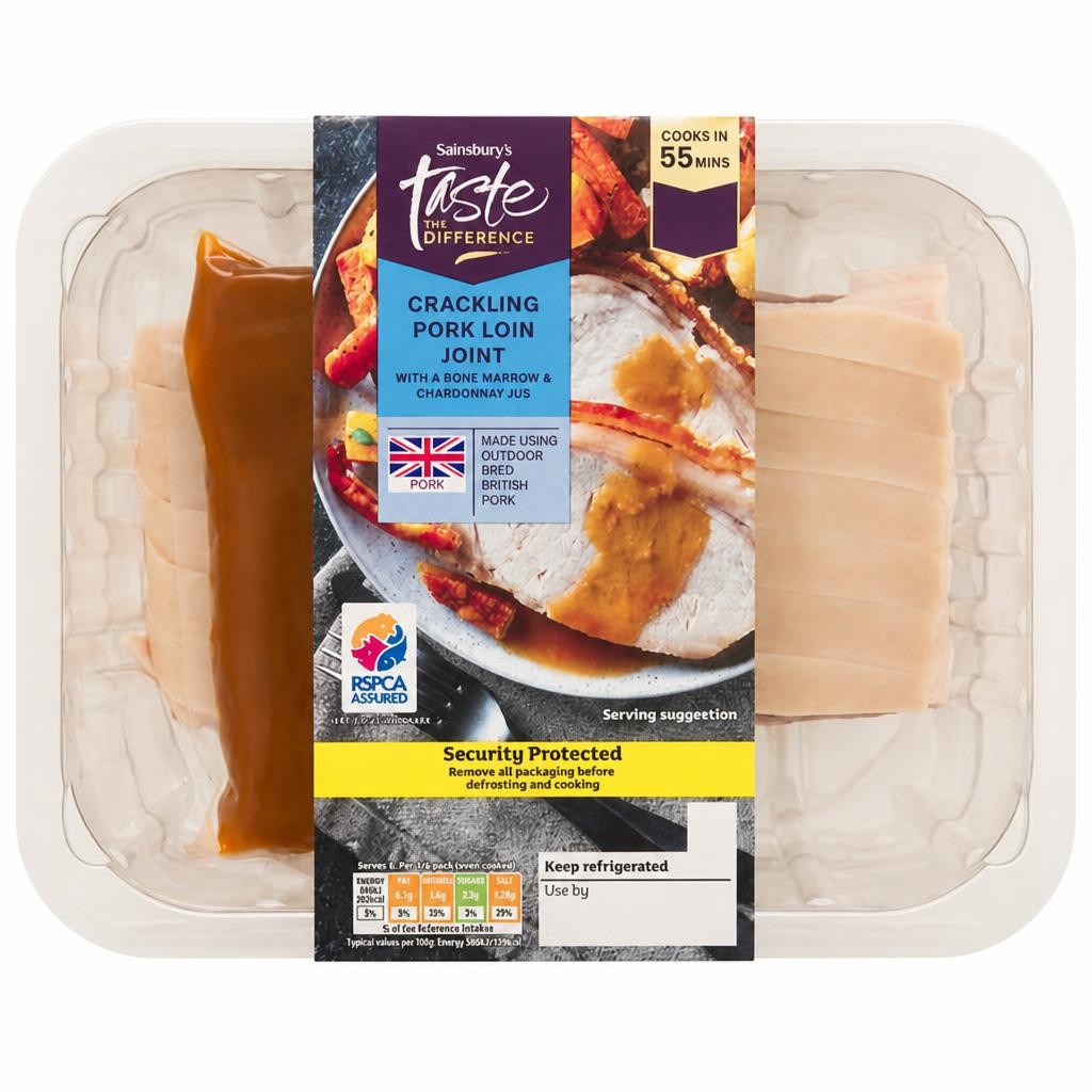 Sainsbury's Just Cook Crackling Pork Loin Joint with a Bone Marrow & Chardonnay Jus, Taste the Difference 850g