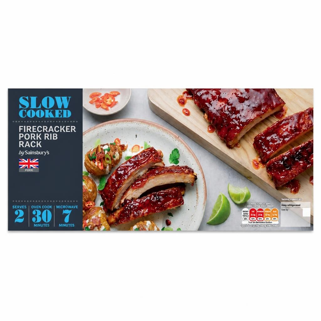 Sainsbury's Slow Cooked British Pork Ribs with Spicy Firecracker Glaze 646g (Serves 2)