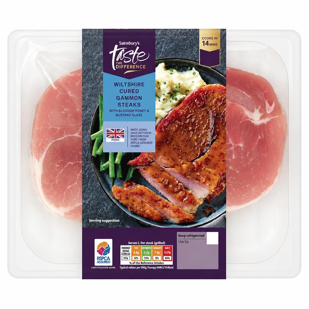 Sainsbury's Wiltshire Cured Gammon Steaks with Blossom Honey & Mustard Glaze, Taste the Difference 450g