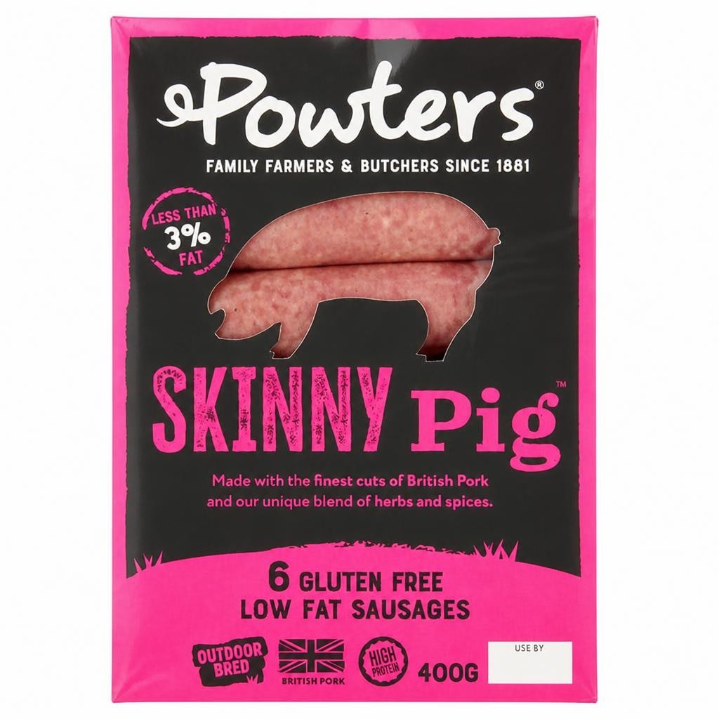 Powters Skinny Pig Gluten Free Low Fat Sausages x6 400g