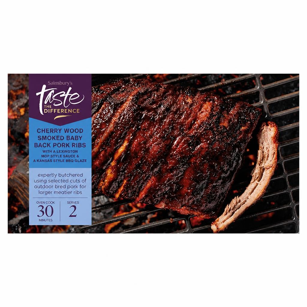 Sainsbury's Slow Cooked Cherry Wood Smoked Baby Back Pork Ribs, Taste the Difference 1.18 kg