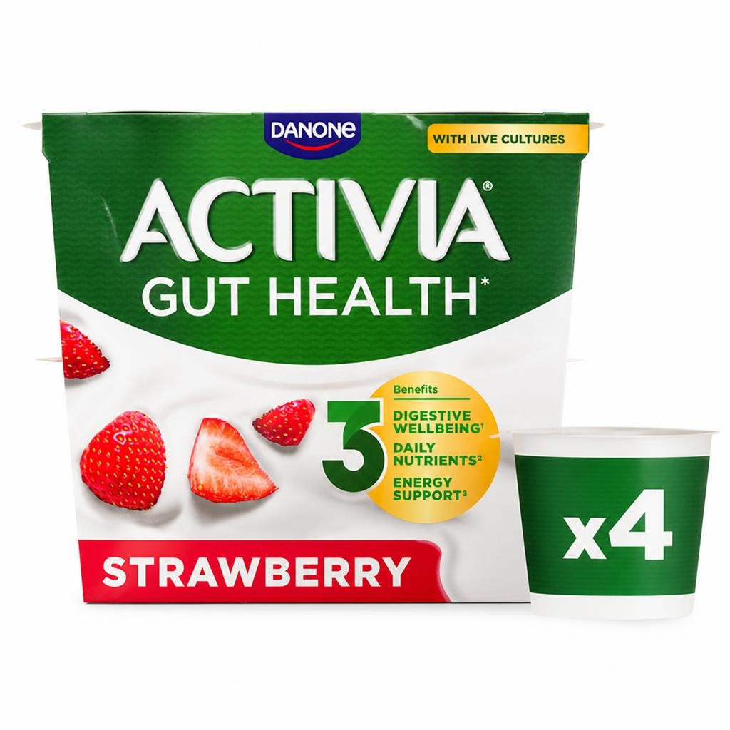 Activia Strawberry Gut Health Fruit Yoghurt Multipack 4 x 115g