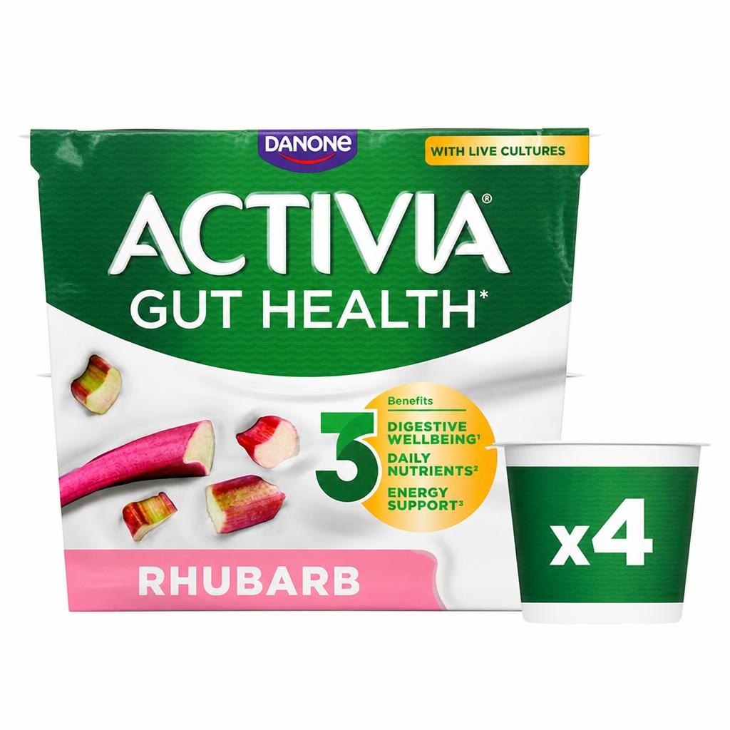 Activia Rhubarb Gut Health Fruit Yoghurt Multipack 4 x 115g