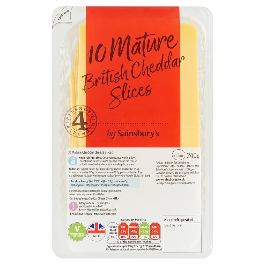 Sainsbury's British Mature Cheddar Cheese Slices 240g