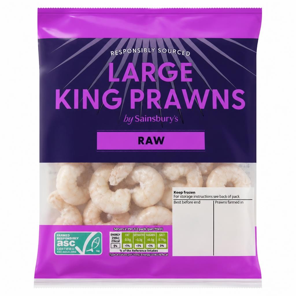 Sainsbury's Frozen Large Raw Peeled King Prawns ASC 180g