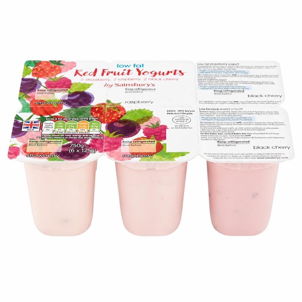 Sainsbury's 6 x 125g Low Fat Strawberry & Raspberry Yogurt