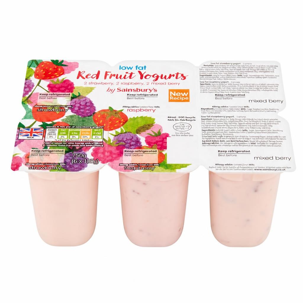 Sainsbury's 6 x 125g Low Fat Red Fruit Yogurts