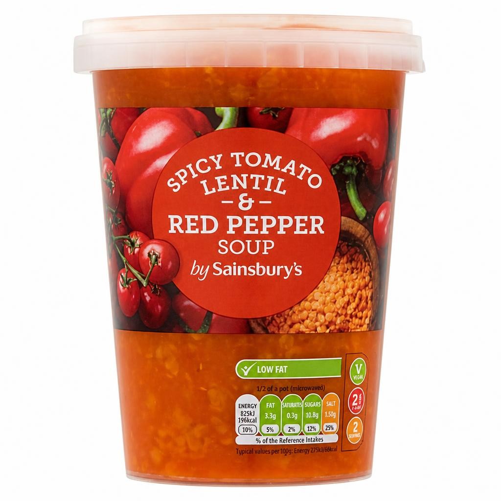 Sainsbury's Spicy Tomato Lentil & Red Pepper Soup 600g
