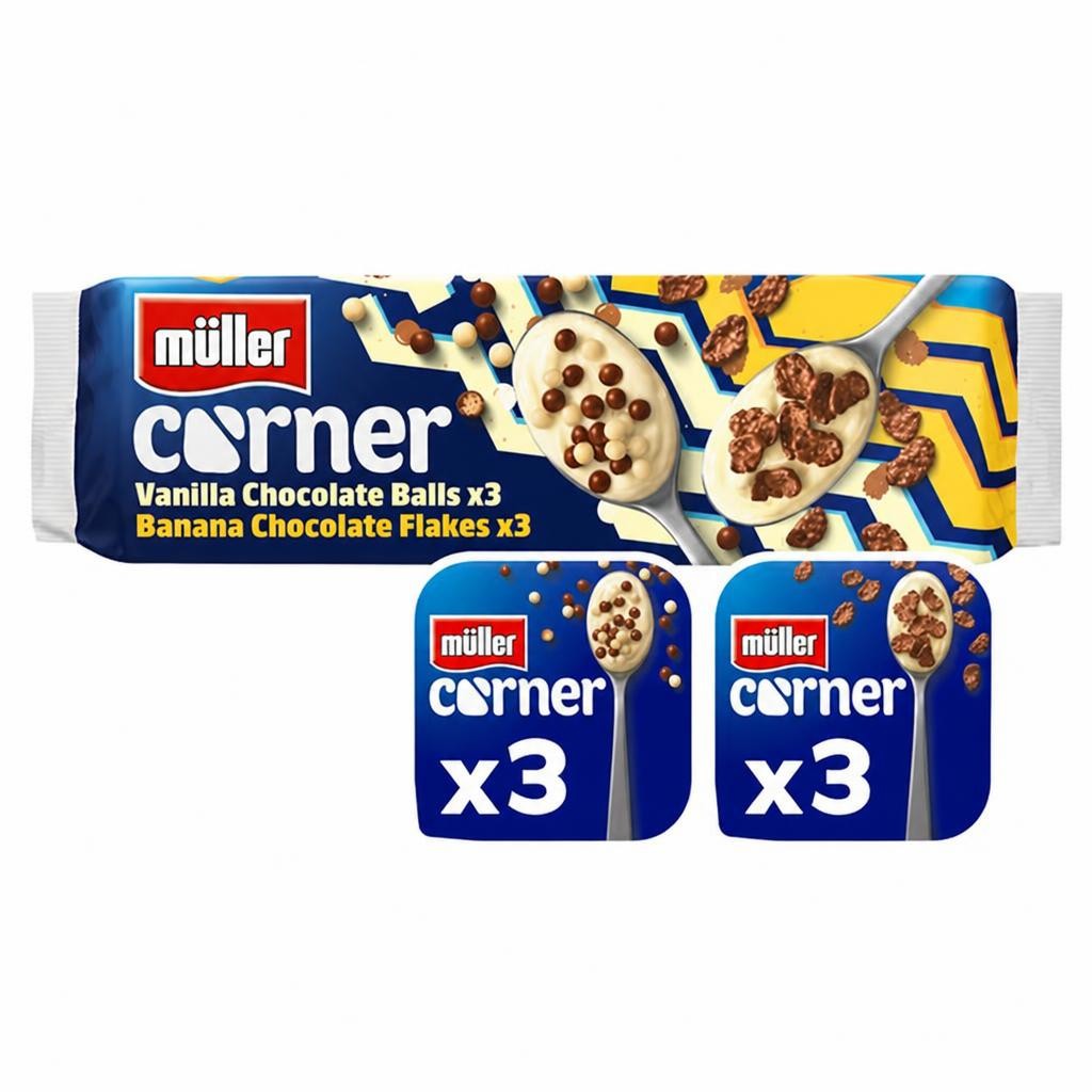 Müller Corner Vanilla Chocolate Balls & Banana Chocolate Flakes Yogurts 6x124g