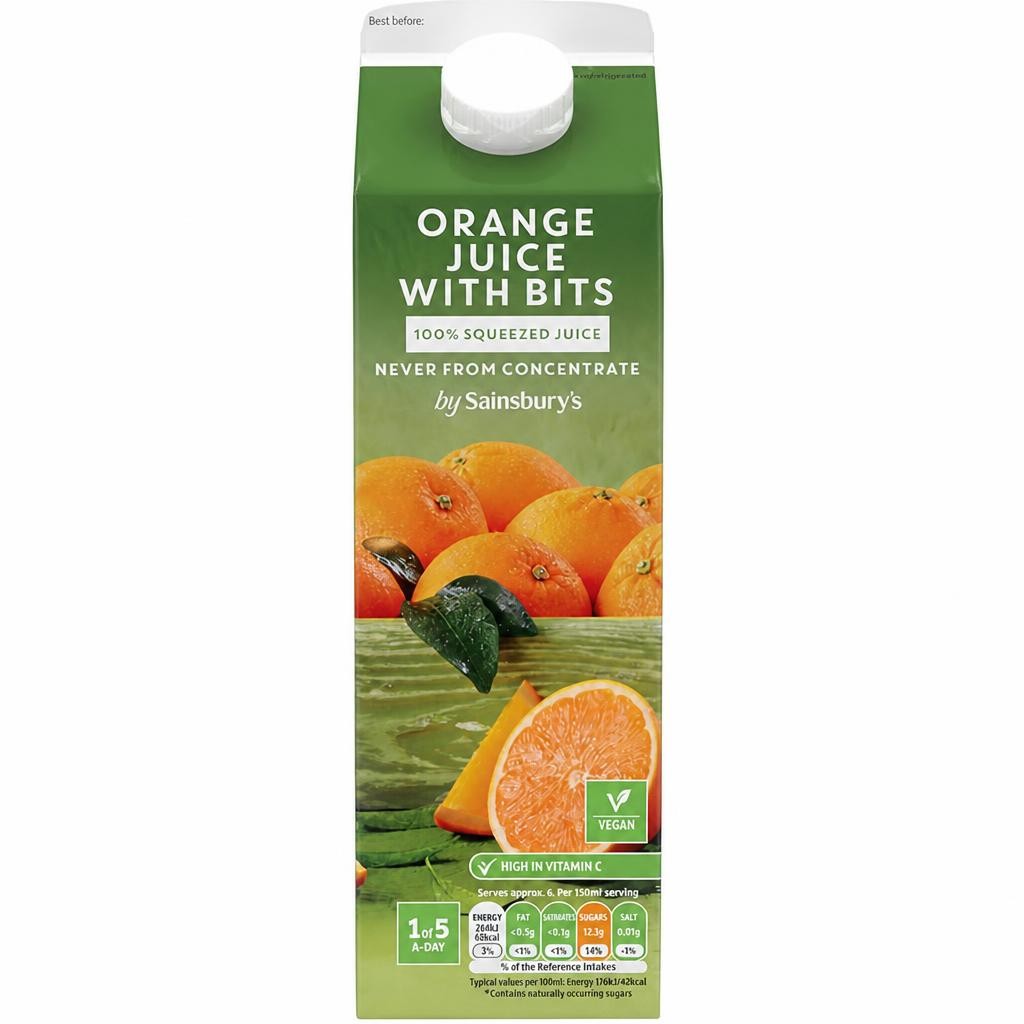 Sainsbury's 100% Pure Squeezed Orange Juice with Bits, Not From Concentrate 1L