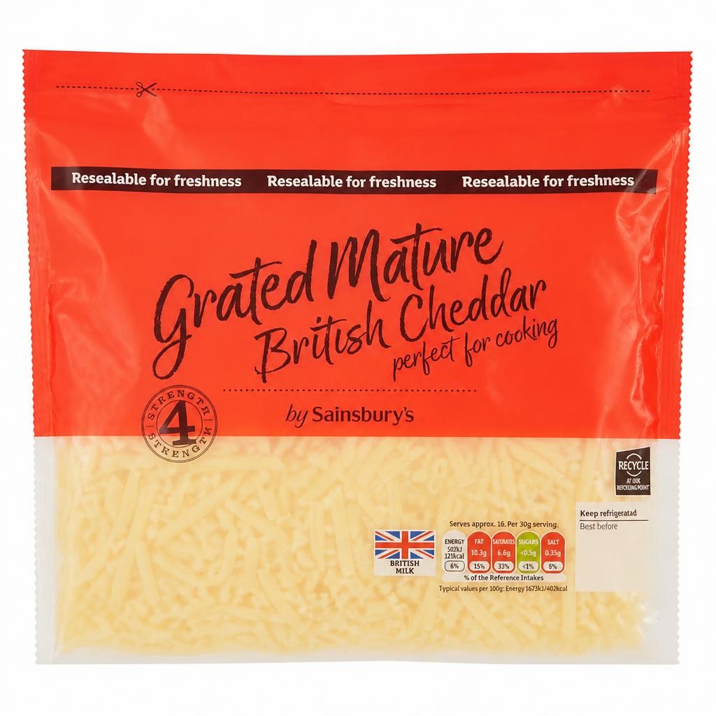 Sainsbury's British Mature Grated Cheddar Cheese 500g
