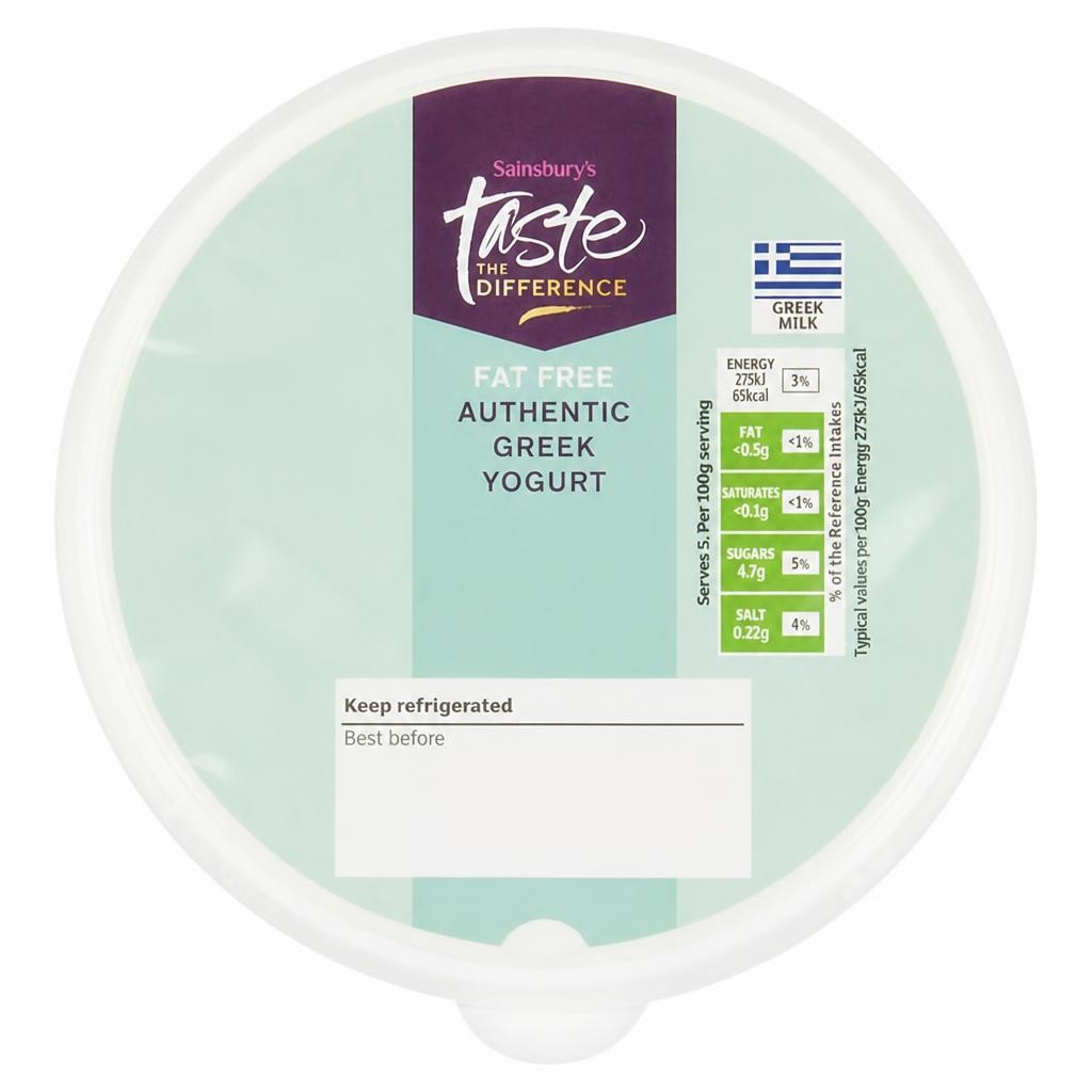 Sainsbury's Authentic Fat Free Greek Yogurt, Taste the Difference 500g
