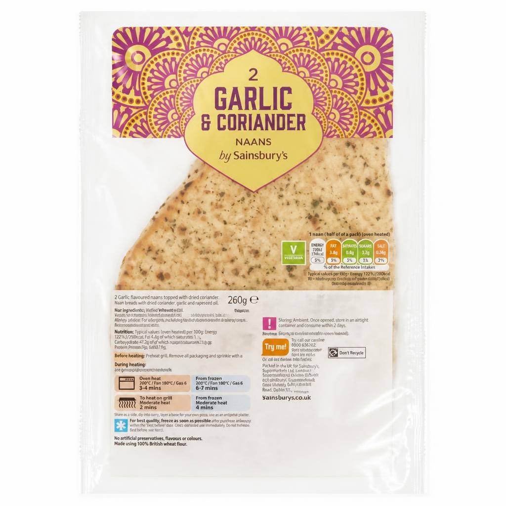 Sainsbury's Garlic & Coriander Naan x2 260g