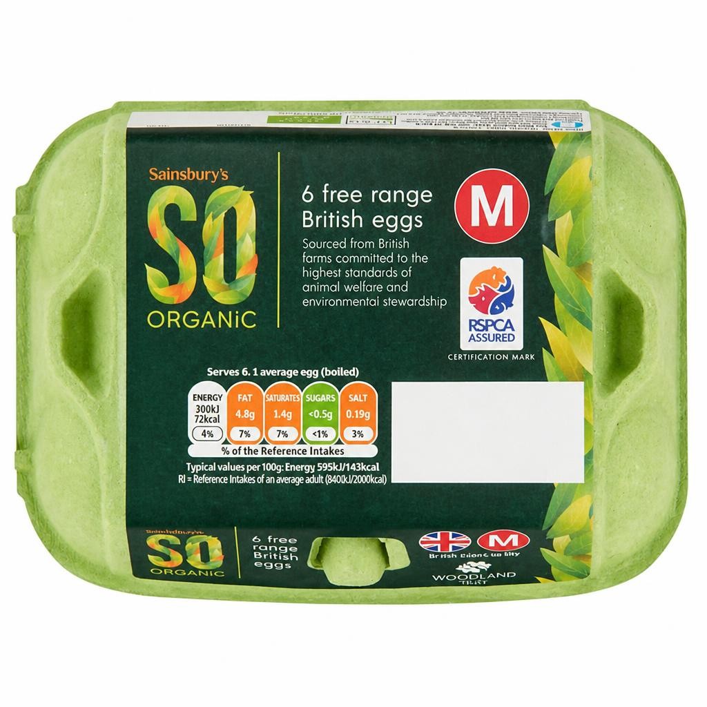 Sainsbury's Woodland Free Range Medium Eggs, SO Organic x6