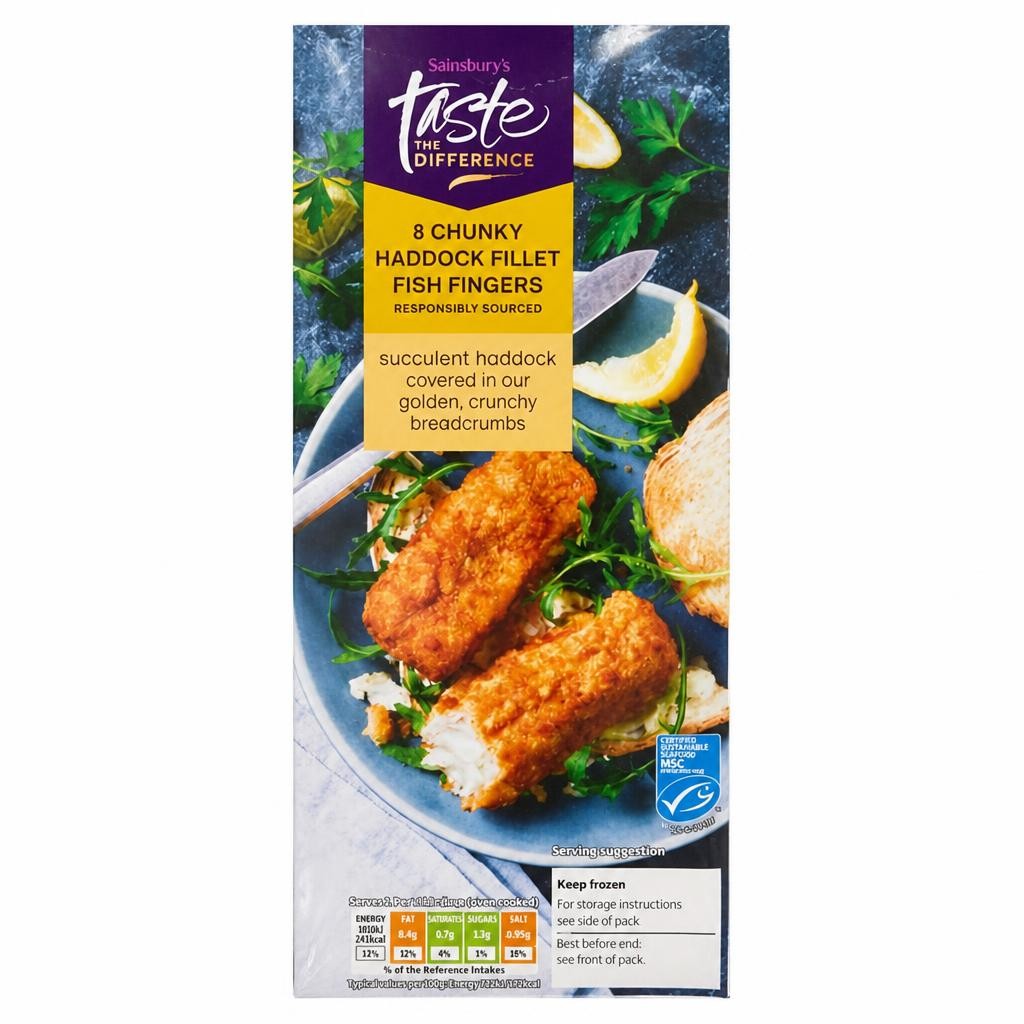 Sainsbury's Taste the Difference 8 Chunky Haddock Fillet Fish Fingers 480g