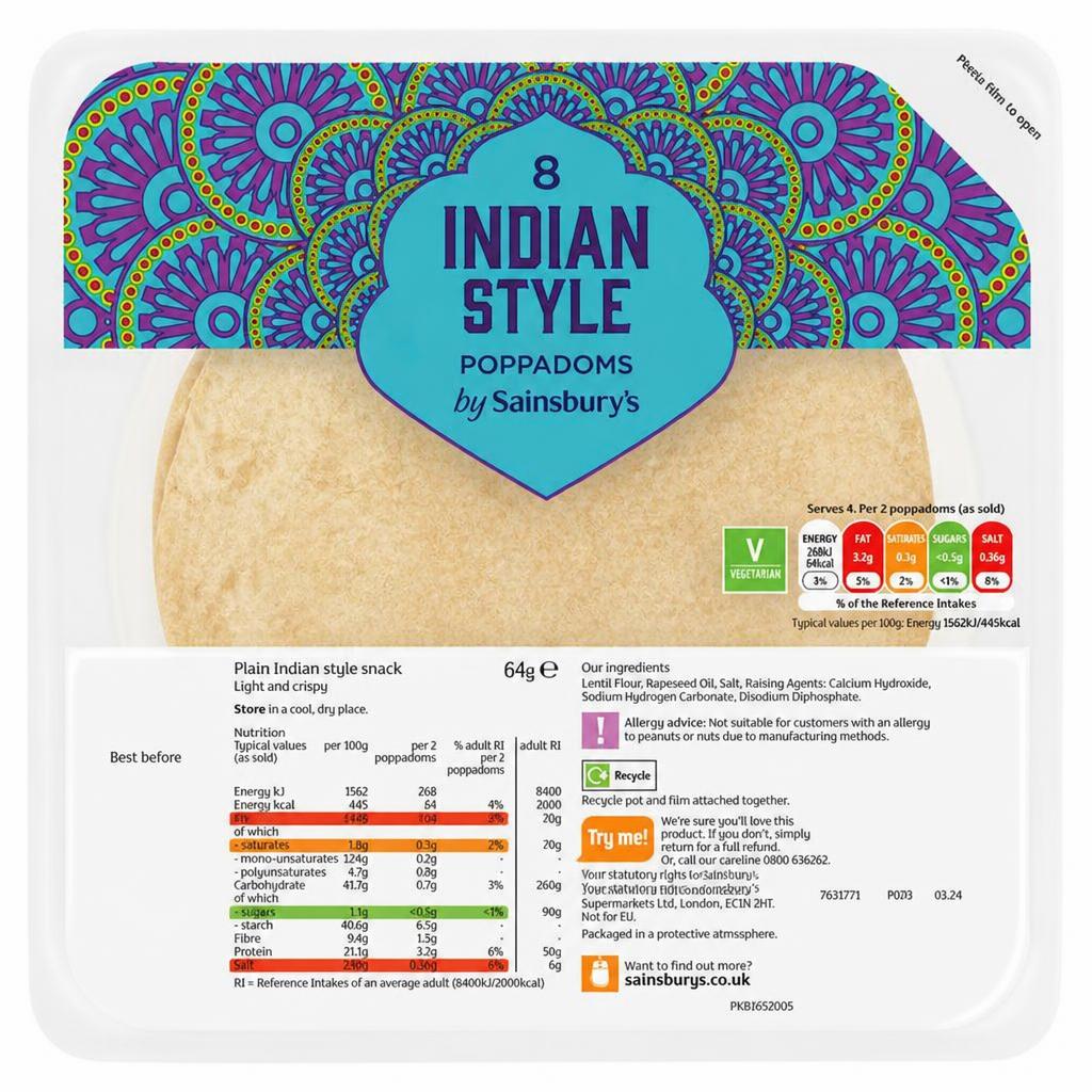 Sainsbury's Poppadoms Plain 64g