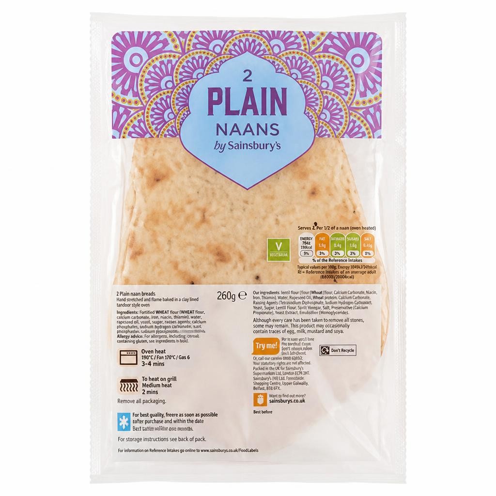 Sainsbury's Plain Naan x 2 260g