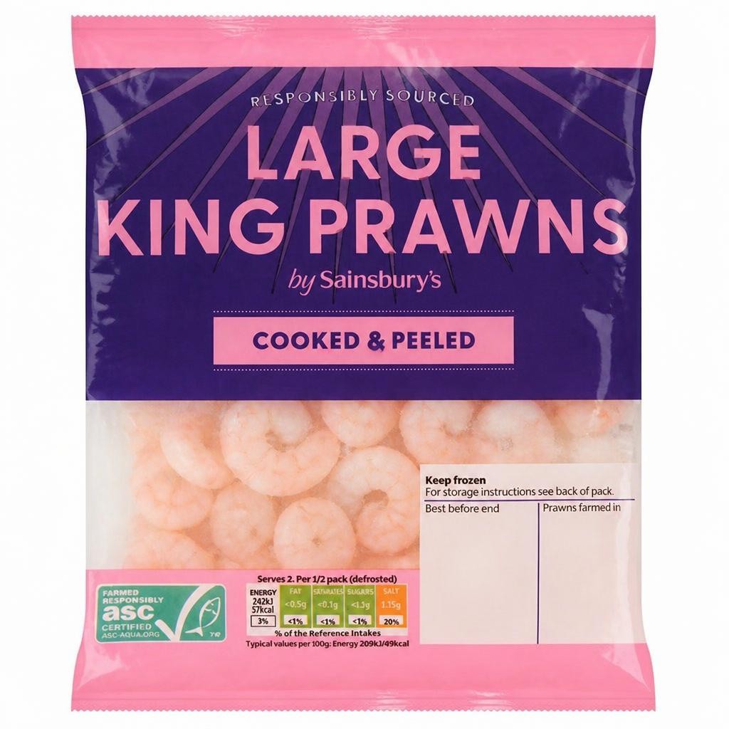 Sainsbury's Frozen Large Cooked & Peeled King Prawns ASC 180g