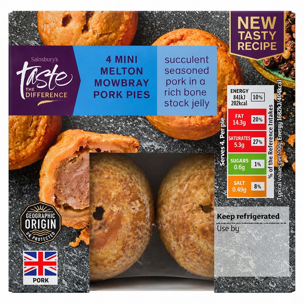 Sainsbury's Mini Melton Mowbray Pork Pies, Taste the Difference x4 200g