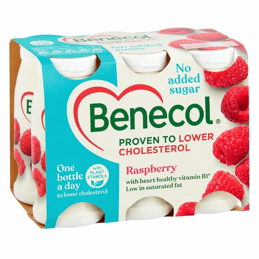 Benecol Raspberry No Added Sugar Yogurt Drink 6x67.5g