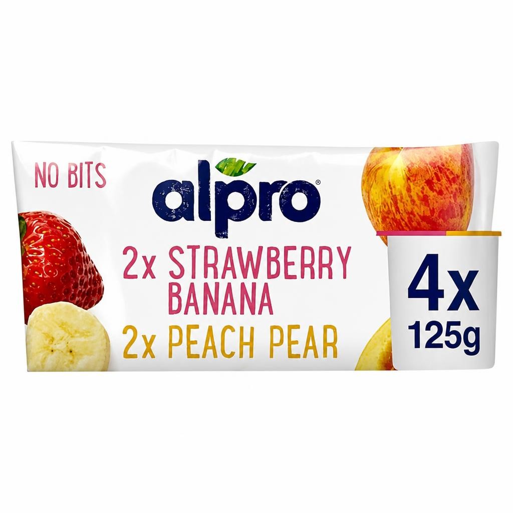 Alpro Strawberry Banana Peach Pear Soya Plant Based Yoghurt Alternative 4x125g