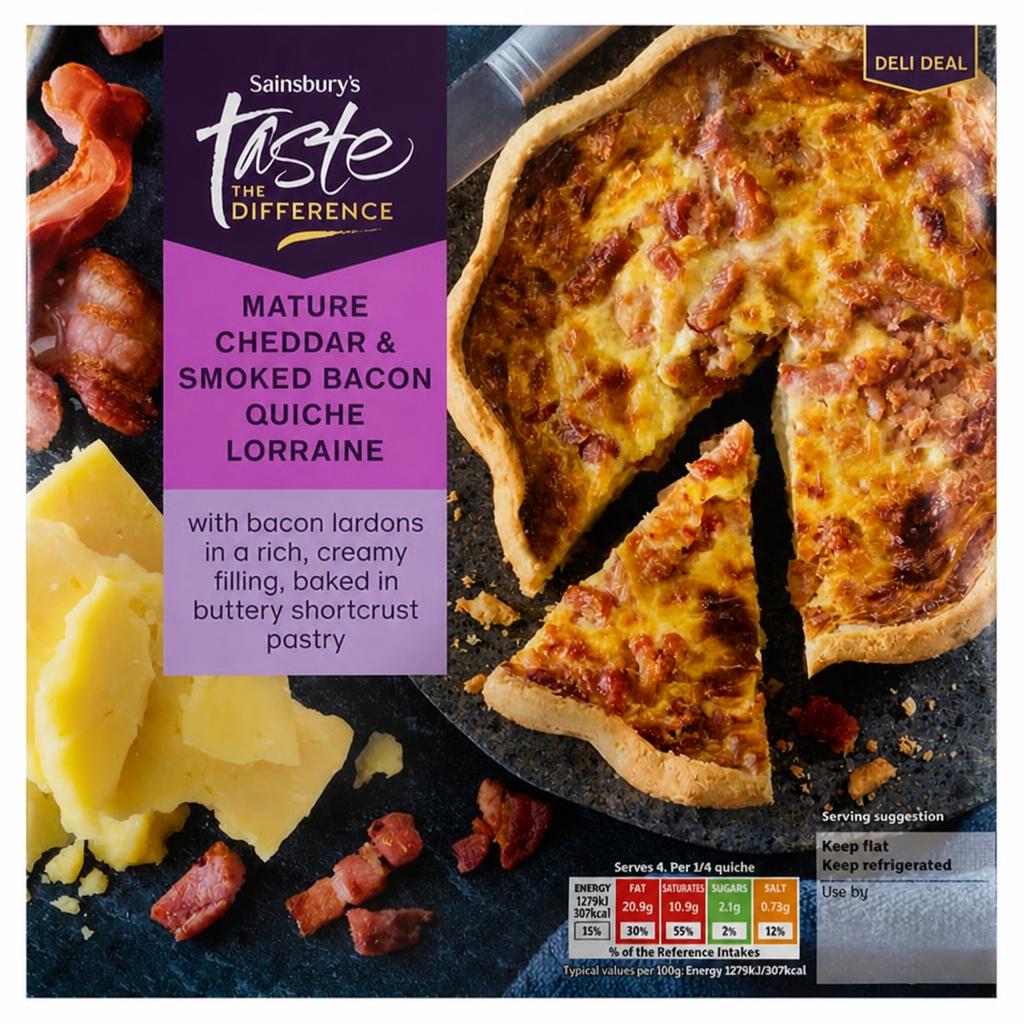 Sainsbury's Extra Mature Cheddar & Cherrywood Smoked Bacon Quich Lorraine, Taste the Difference 400g