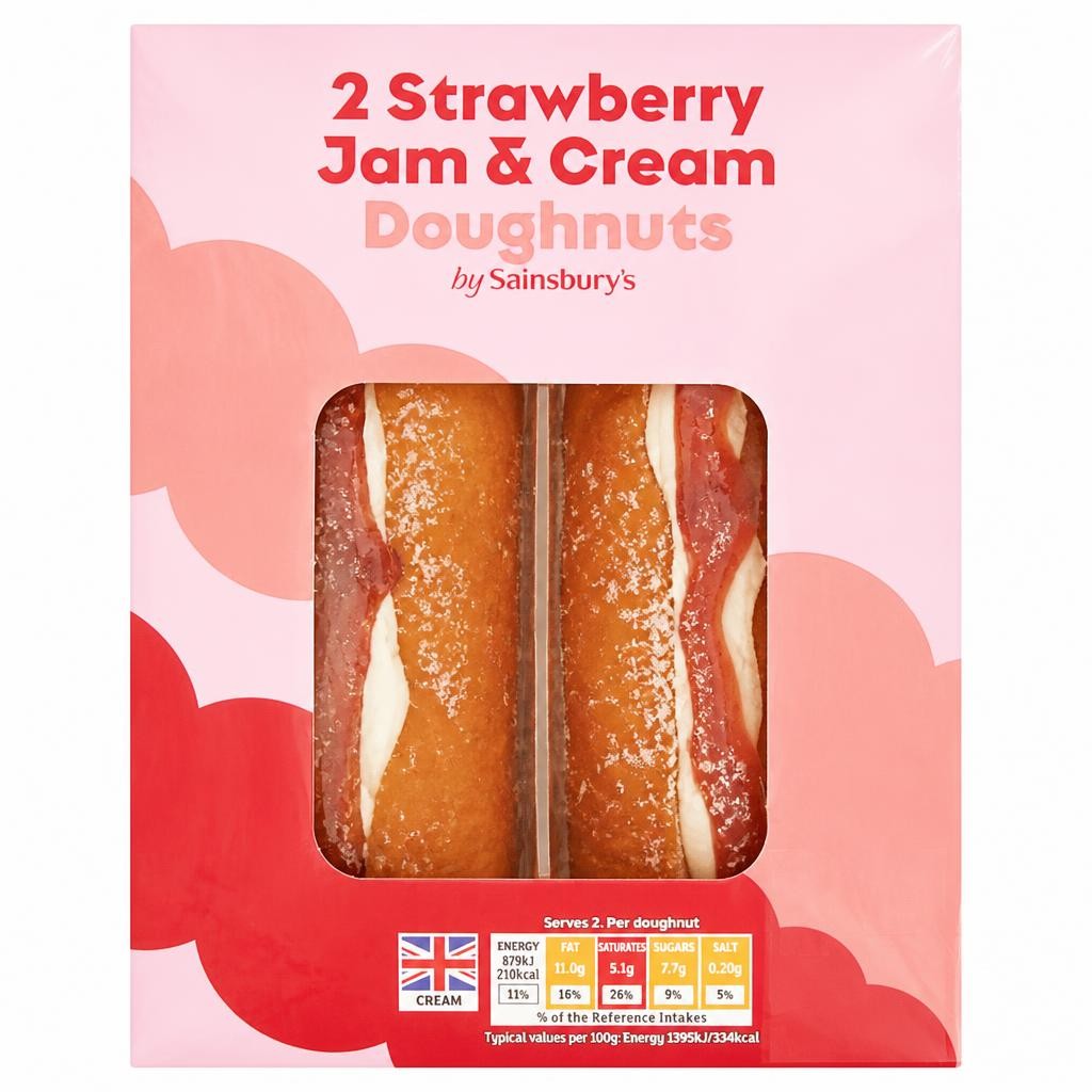 Sainsbury's Strawberry Jam & Cream Doughnuts 2x63g