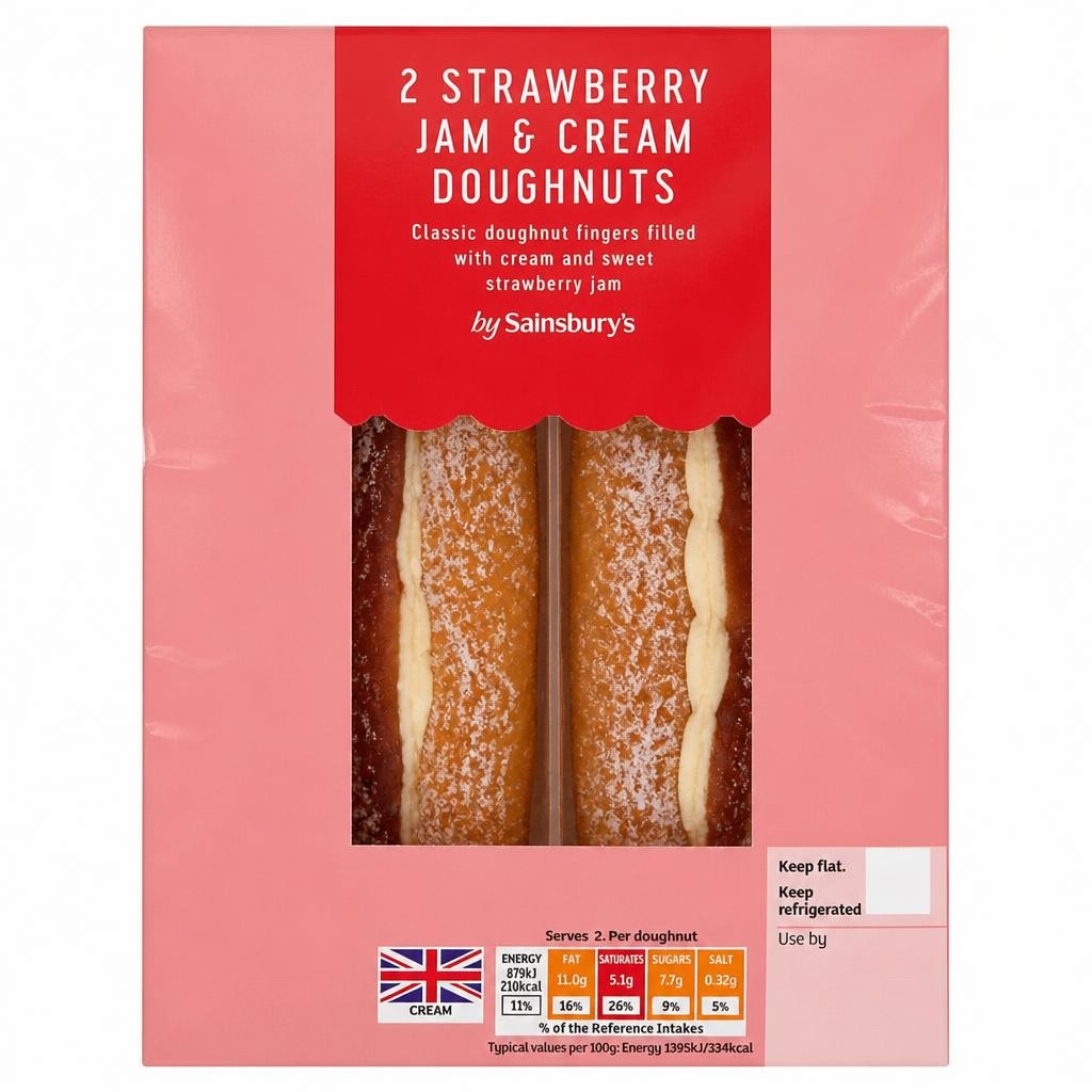Sainsbury's Strawberry Jam & Cream Doughnuts 2x63g