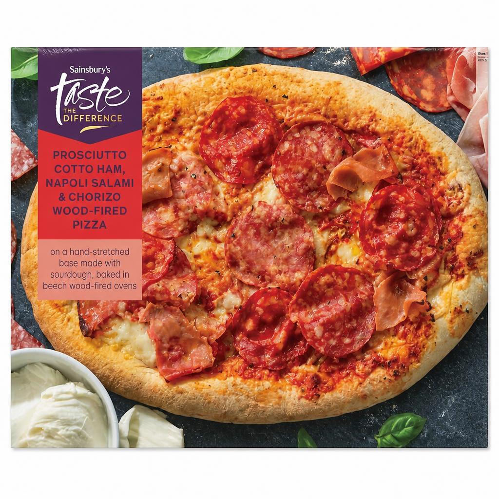 Sainsbury's Salami, Prosciutto & Chorizo Pizza, Taste the Difference 455g