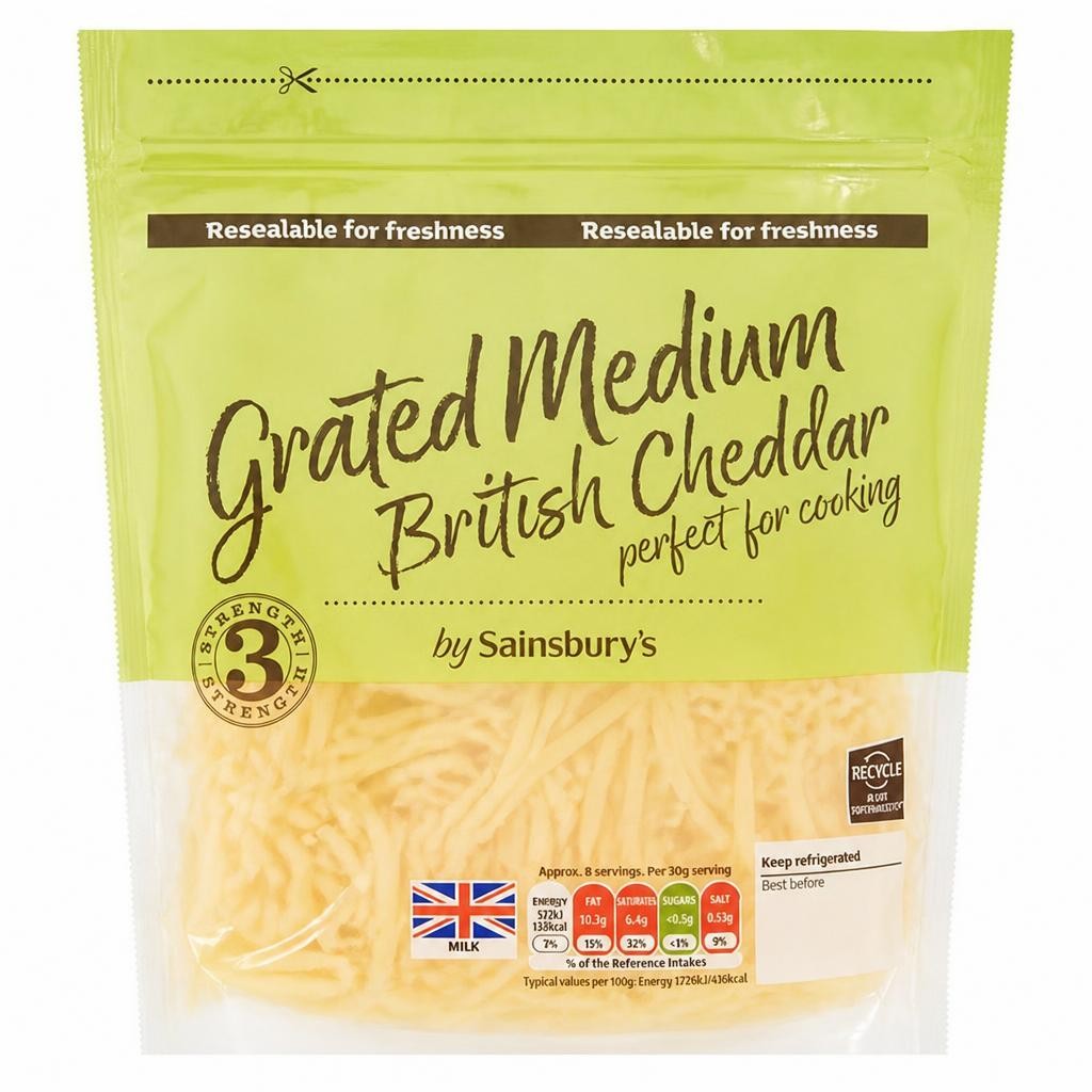 Sainsbury's British Medium Grated Cheddar Cheese 250g