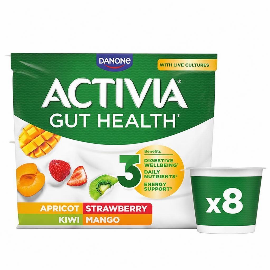 Activia 8 x 115g Strawberry & Mixed Fruit Multipack Gut Health Yoghurt