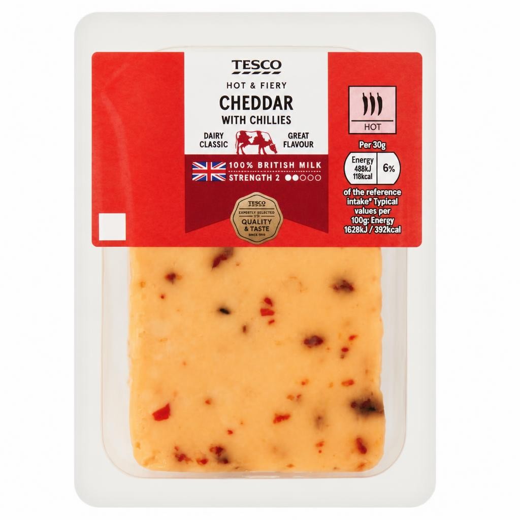 Tesco Cheddar With Chillies 200 G
