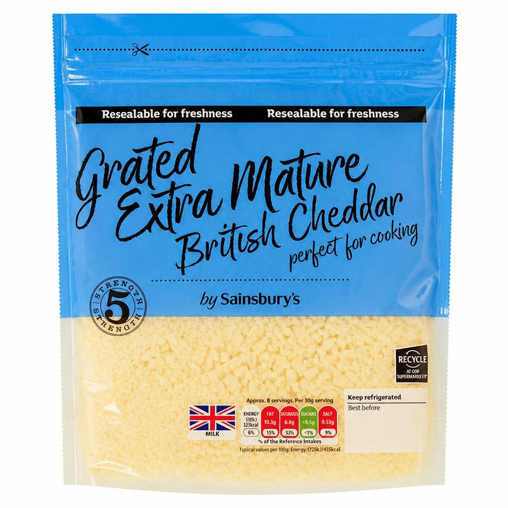 Sainsbury's British Extra Mature Grated Cheddar Cheese 250g