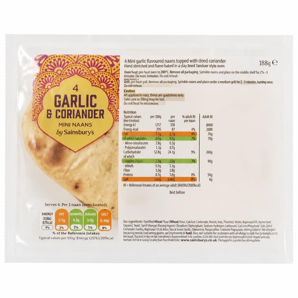 Sainsbury's Garlic & Coriander Mini Naan x4 188g