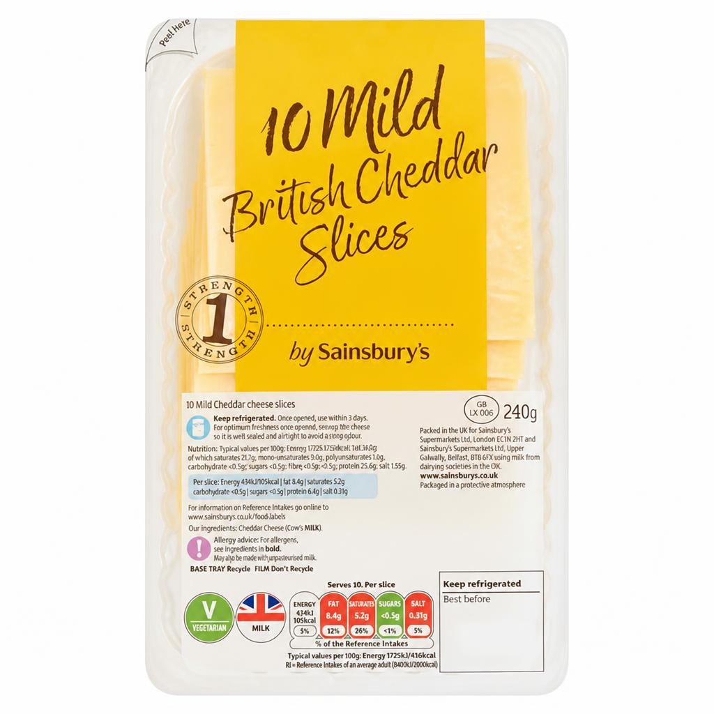 Sainsbury's British Mild Cheddar Cheese Slices 240g