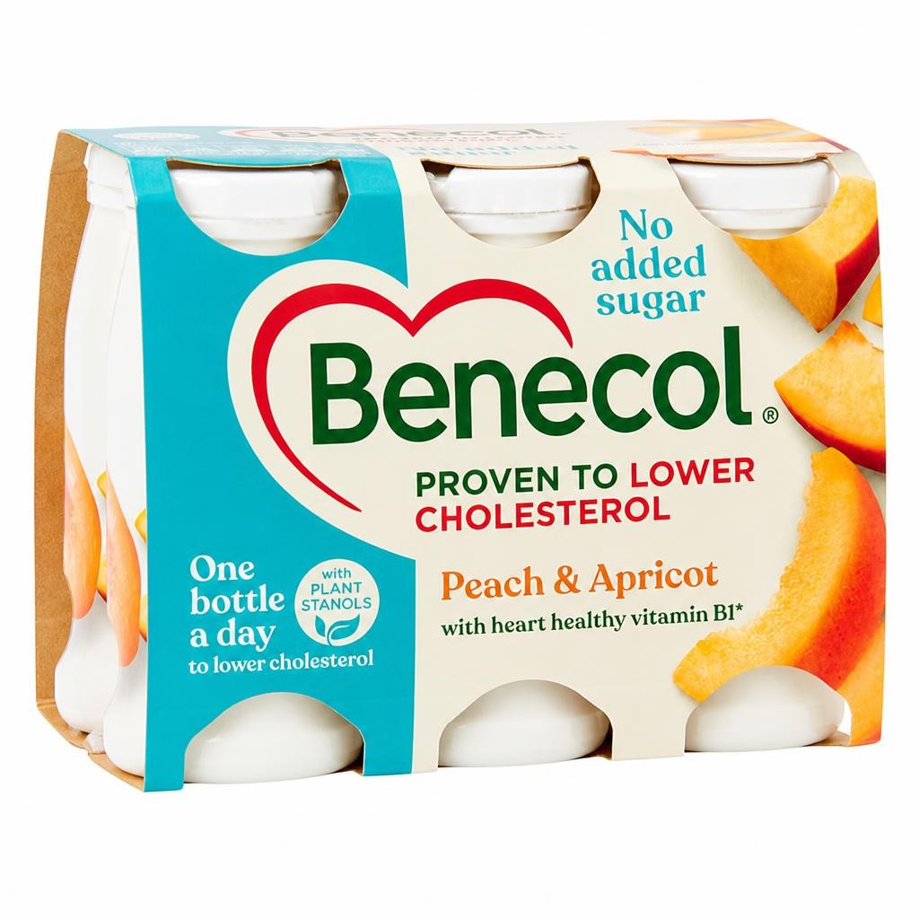 Benecol Peach & Apricot No Added Sugar Yogurt Drink 6x67.5g