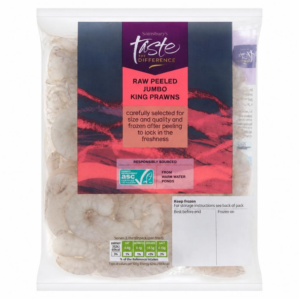 Sainsbury's Frozen Raw Peeled Jumbo King Prawns ASC, Taste the Difference 225g