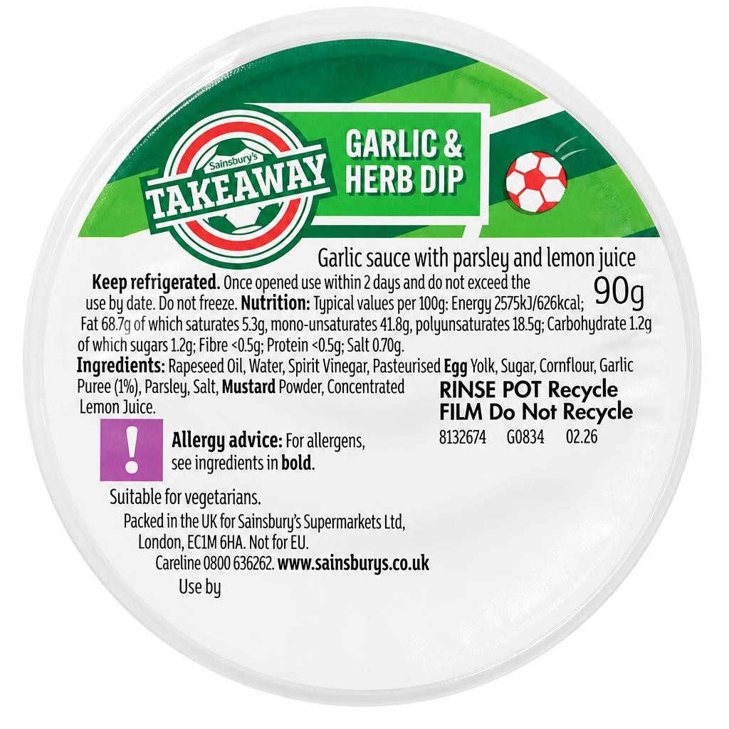 Sainsbury's Takeaway Garlic & Herb Dip 90g