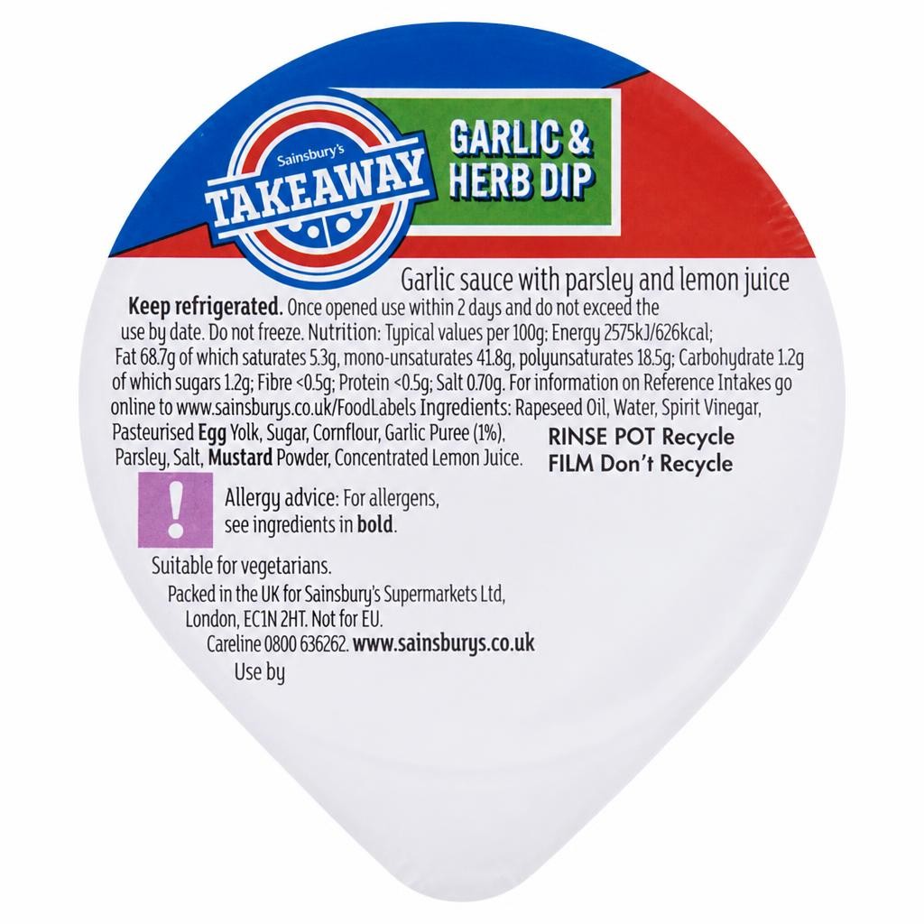 Sainsbury's Takeaway Garlic & Herb Dip 90g