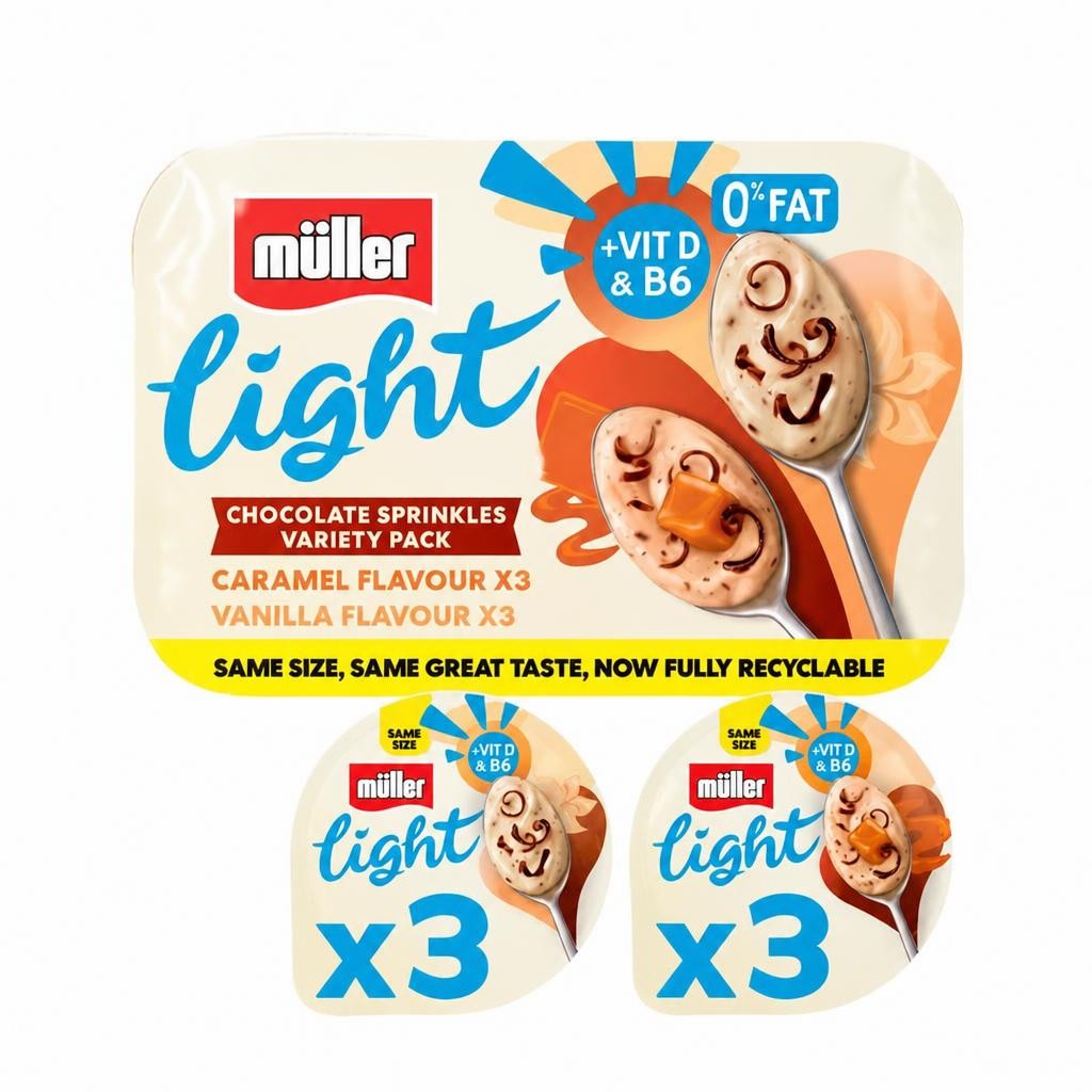 Muller Light Fat Free Yogurts With Chocolate Sprinkles 6x140g