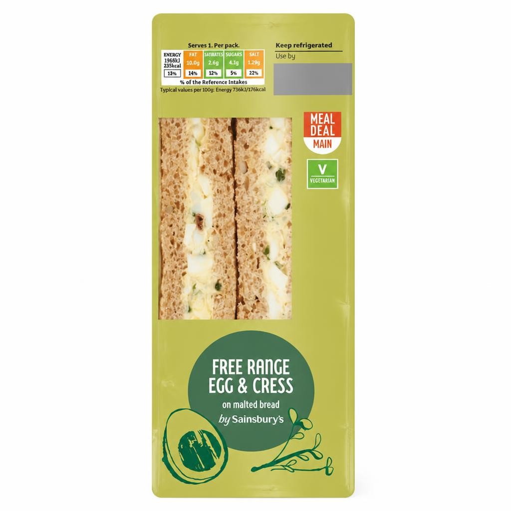 Sainsbury's Free Range Egg & Cress on Malted Bread Sandwich