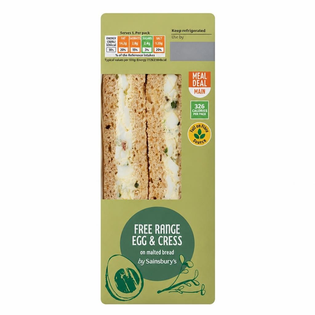 Sainsbury's Free Range Egg & Cress on Malted Bread Sandwich